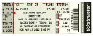 2012 RAMMSTEIN concert ticket Tacoma Dome Washington MADE IN GERMANY 1995-2011