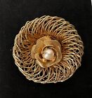 Gold Tone Wired Faux Pearl Floral Nest Brooch Vintage Jewelry Lot B