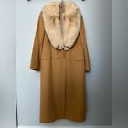 VINTAGE Genuine Fox Fur Collar Camel Tan Overcoat Size M/L 100% Wool