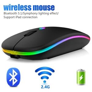 2.4GHz Wireless Optical Mouse Rechargeable RGB Cordless USB Mice For PC Laptop