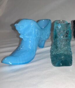 Vintage Fenton Glass Shoes Boot Daisy Button Cat Head Collectible