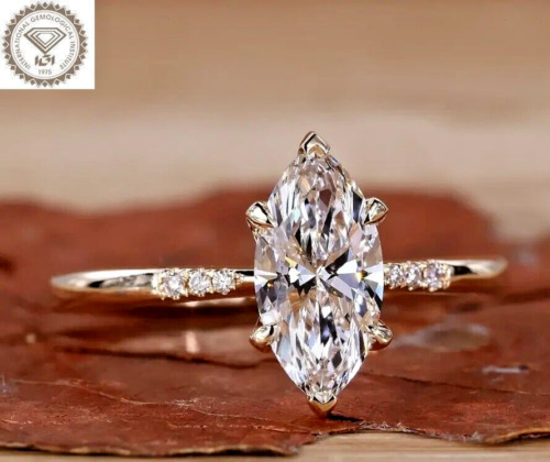 Diamond Ring Wedding Marquise Cut Real 14K Yellow Gold 1.20 Carat IGI Lab Grown
