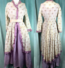 Antique Victorian Polonaise Dress C 1870s 1880s Floral Sprig Print Edwardian