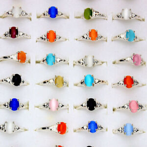 100pcs Wholesale Lots Mixed Style Cat's-eye Stone Rings For Women Silver P Ring