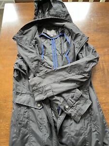 Cole Haan Hooded Full Zip Rain Jacket Trench Coat Black Packable Medium