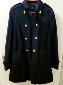 juicy couture wool trench coat sz S with ruffled hem gold button double breasted
