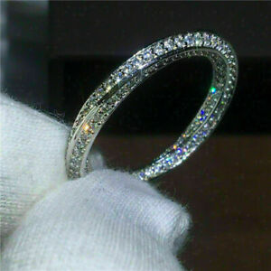 1Ct Lab Created  Round Diamond Wedding Band Ring Solid 14K White Gold Finish