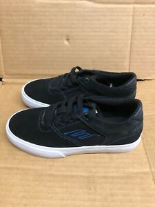 EMERICA THE REYNOLDS LOW VULC YOUTH BLACK/BLUE KIDS SIZE 2 SKATE SHOES