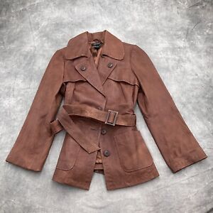 Karen Kane Jacket Women XLarge Brown Texture Leather Short Trench Coat