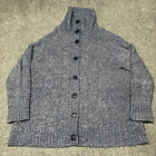 LL Bean Cardigan Sweater Womens 3X Cable Knit Wool Blend Blue Speckled