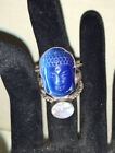 Sterling Silver Sajen Blue Fiber Optic Carved Buddha Head Moonstone Ring