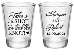 Personalized wedding shot glasses, take a shot we tied the knot, wedding favors