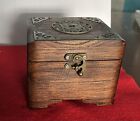 Zodiac Teak Wood Altar Box With Hinged Lid Handcrafted  3x4x5 in Gift Décor