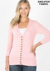 Women's 3/4 Sleeve Snap Button Front Ribbed Detail V Neck Sweater Cardigan