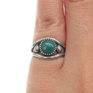 Old Pawn Navajo Sterling Silver Vintage Kingman Turquoise Snake Eye Ring Size 5