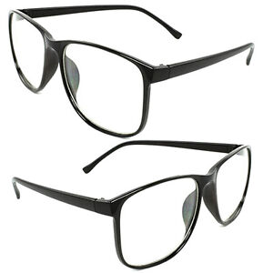 Large Oversized Vintage Glasses Clear Lens Thin Frame Nerd Glasses Retro BLACK