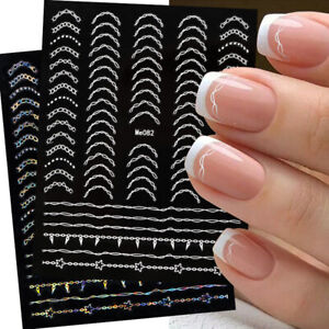 Nail Designs Glitter French Nail Stickers 3D Nail Decals Nail Art Sticker