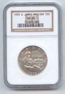 1993-W James Madison Commemorative Silver Half Dollar, NGC MS-69