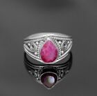 925 Sterling Silver Ladies Lab Created Ruby Pear Gemstone Ring Gift Jewellery