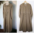 Vintage 90s Womens Corduroy Dress Button Up Pockets 12 Prairie Farmhouse Modest