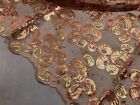 Peach Gold Embroidery Sequins Lace Fabric 50” Width 1 Yard