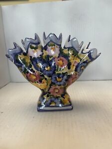 Sadek Finger Vase Ceramic Hand Painted Floral Jay Willfred Vintage