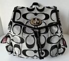 Coach Poppy Lurex Signature Moonlight Black Grey Flap Backpack Handbag 16696