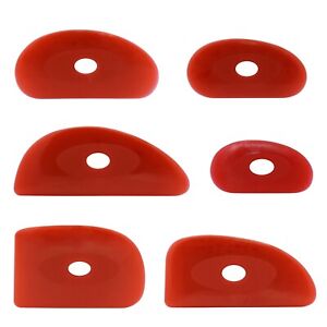 Pack of 6 Red Soft Silicone Pottery Ribs (Shapes 0-5) - Smooths Clay