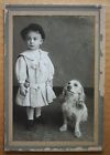 Antique Cabinet Card Wide Eye Young Boy English Spaniel Dog Silver Gelatin Photo