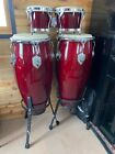 Red Toca Bongos and Congas with stands