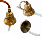 5'' Nautical Ship Bell Wall Bell Door Bell Rope Lanyard Pull Maritime Brass Bell