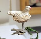 Miniature White Bird in Nest, on clip. Early composition 1900s German Ornament.