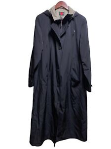 Long Black Men’s Trenchcoat With Hood Size 14 By Gallery.