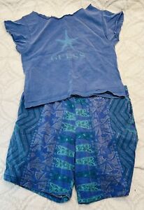 Vtg 80s 2 Pc Outfit Guess Blue Logo Shirt & Blue/Purple Batik Union Bay Shorts