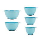 Kitchenaid Set of 5 Plastic Mixing Bowls in Aqua Sky with Rubber Bottom Kitchen