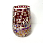 New ListingMosaic Glass Vase Candleholder Red Multicolor Bulb Shape Boho Artsy 8.5
