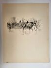 Antique Leicestershire Drawing Sketch Print 1935 Fox Hunting Scene