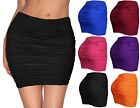 Womens Mini Stretch Seamless Solid Basic Pleated Bodycon Skirt
