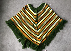 Vintage 1970s Granny Hand Knit Crochet Poncho Shawl Multi Color Boho Hippie