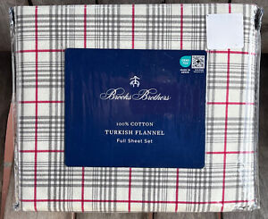 BROOKS BROTHERS TURKISH Cotton FLannel Sheet Set - FULL SIZE Set (PLAID STRIPE)