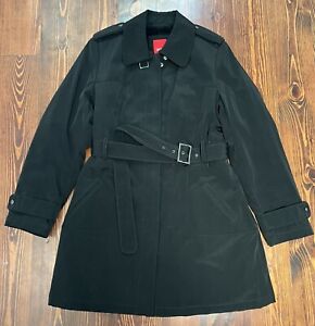 Vintage Esprit Womens Lined Trench Coat Belted Raincoat Black Sz L