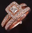 14k Rose Gold Leo Bridal Collection F VS2 Diamond Engagement Wedding Ring Set
