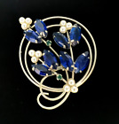 Vintage Retro Faux Pearl Blue Marquise Glass Rhinestones Flower Pin Brooch