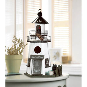 Nautical Beach Nest Wood Lighthouse Bird House Fairy Patio Yard Garden Birdhouse