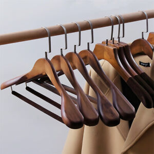 5 Pack Wooden Coat Hangers Wide-Shoulder Non-slip Suit & Dress Hanger Extra Wide