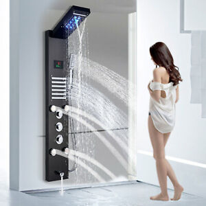 LED Shower Panel Tower Waterfall&Rainfall Head Spray Set Massage System Faucet