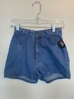 70s Vintage Blue Denim Hot Pant High Waist Shorts Arrow Detail Size XS/S