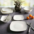 White 12-Piece Ceramic Dinnerware Set Square Dinner Plates Dish Service For 4