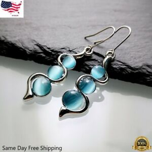925 Silver Plated Drop Dangle Earrings Ear Hook Moonstone Gift A Pair Simulated