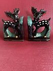 Vintage Relco Creation BAMBI DEER FAWN Black Ceramic Bookends Japan Orig Tags